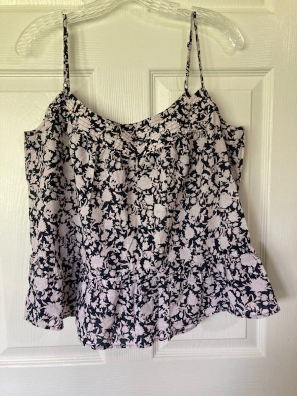 J. Crew Crinkle Cotton Tank Top in Rose Vines Navy Pink L Feminine Baby Doll